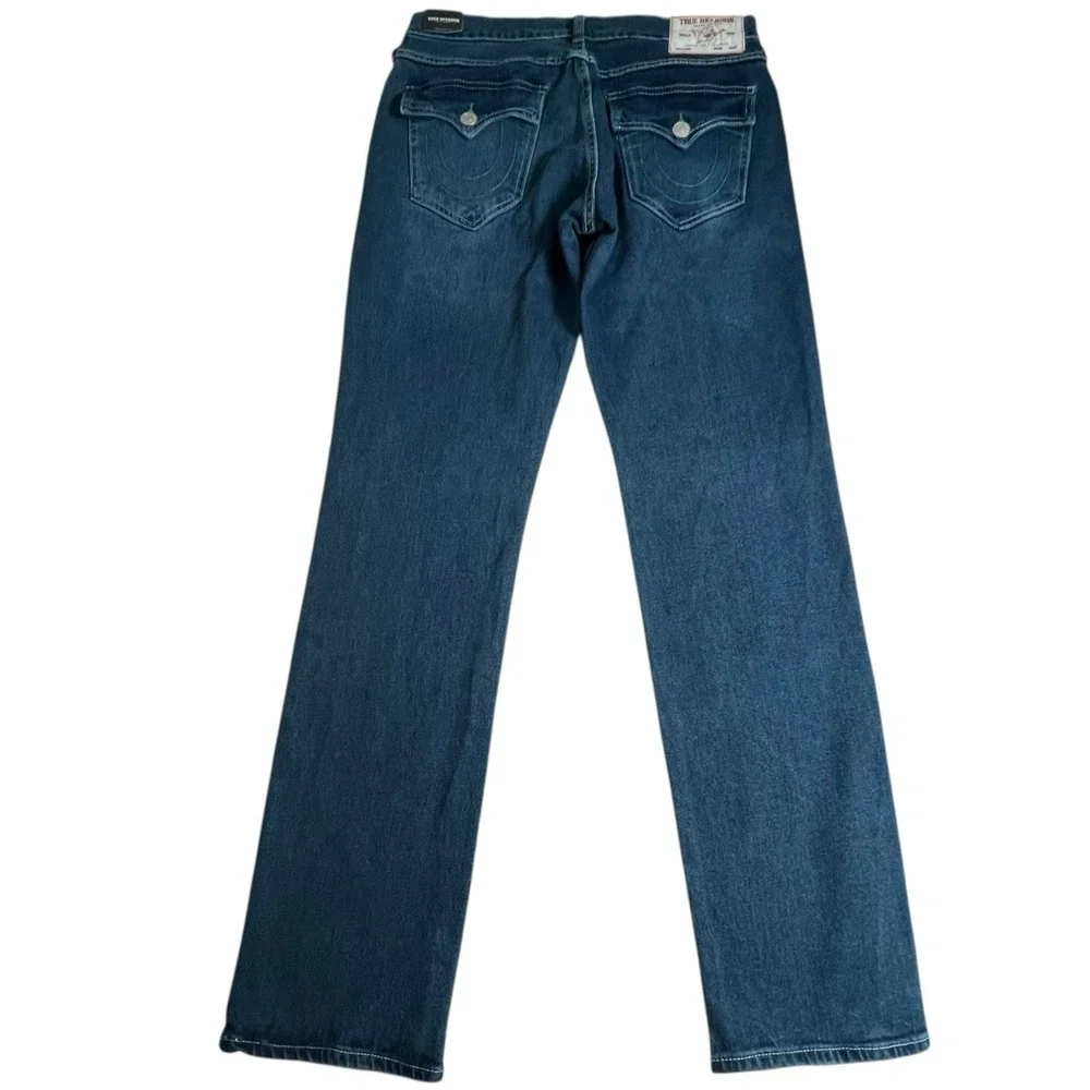 NEW True Religion Mens 31X34 Ricky Relaxed Straight‎ Flap Pocket Dark Wash Jeans